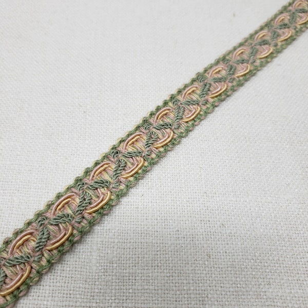 Vintage Braided Gimp, Green and Pink Gimp Trim, Decorative Trim, By The Yard
