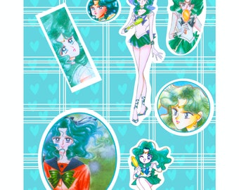 Sailor Neptune Sticker Sheet Anime Manga School Superhero Girl Michiru Sailor Moon