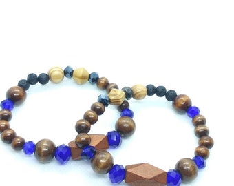 Pulsera de madera de ágata azul