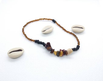 Tobillera con piedras preciosas: aventurina, citrino y ojo de tigre