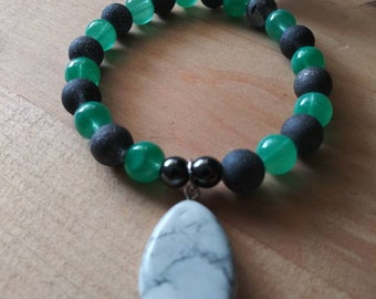 Pulsera de howlita y malaquita, pulsera de piedras de chakra