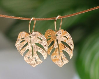 SALE | Monstera Leaf Earrings ~ Gold Plated Earrings ~ Raw Brass ~ Nickel Free Earrings ~ Gift For Her ~ Leaf Jewellery ~ Nature jewellery