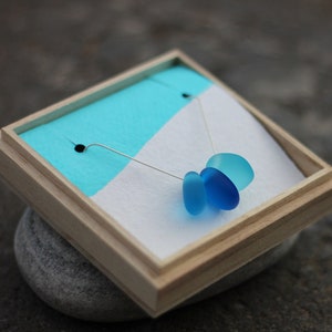 Chunky triple blue sea glass necklace, sterling silver, beach glass, ocean jewellery, gift for women, blue, surf jewellery
