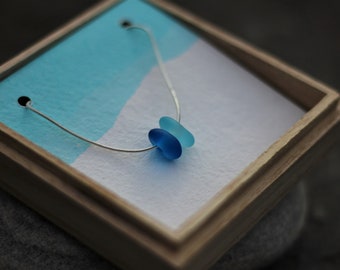 Blue Shades Sea Glass Necklace Double, Seaglass, Beach Glass, Blue, Sterling Silver Jewellery, Ocean Jewellery, Gift Necklace