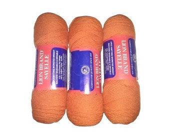 Lion Brand Sayelle Yarn 3 Skeins BRICK Color no. 134 Lot no. 56672 Vintage
