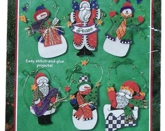 Sunset Fanciful Friends Christmas Ornament Sewing Kit Santa and Snowmen 18125