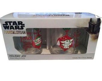 Star Wars The Mandalorian Grogu Glass Mug Set Christmas Holiday 17.5 Oz Disney