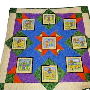 Baby Toddler Quilt Crib Blanket Handmade Counting Teddy Bears Colorful 47&quot;x46&quot;