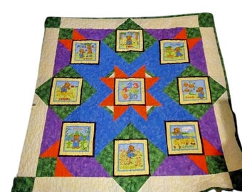 Baby Toddler Quilt Crib Blanket Handmade Counting Teddy Bears Colorful 47"x46"