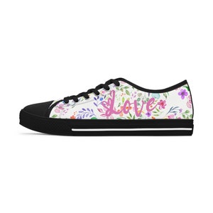 Women's Low Top Sneakers Love Flower Heart Design image 9