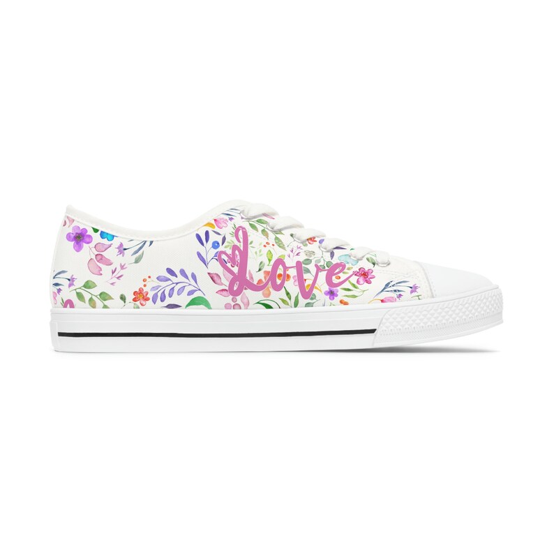 Women's Low Top Sneakers Love Flower Heart Design image 3