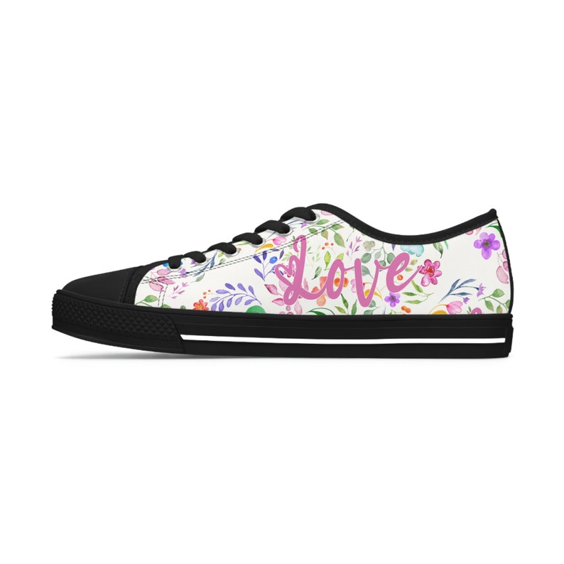 Women's Low Top Sneakers Love Flower Heart Design image 8