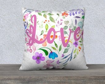 Taie d'oreiller floral Love de 22 x 22 po. - housse uniquement