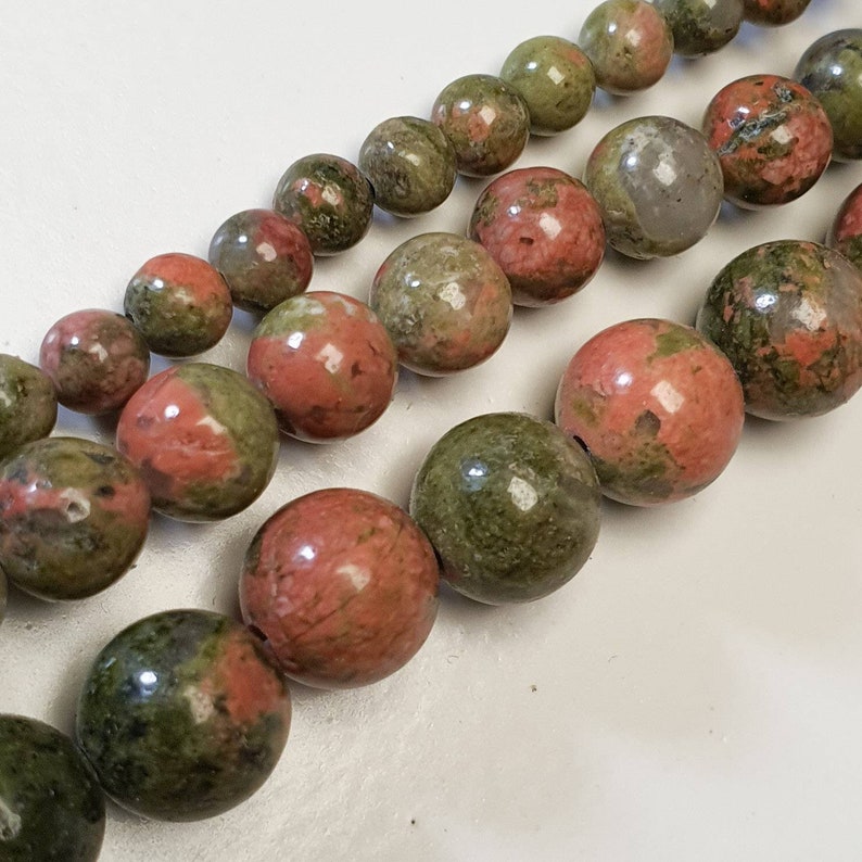 Unakite Round Pearls String 40cm natural without treatment
