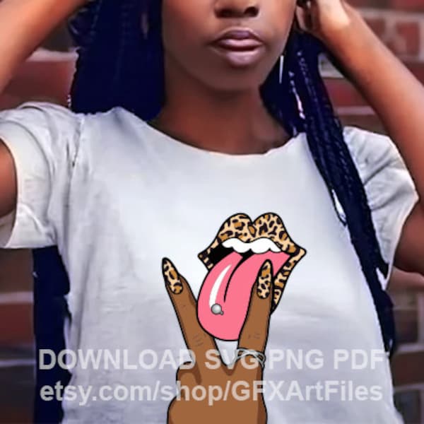 Cheetah Lips, Tongue Ring - Digital art download - SVG. PNG, PDF