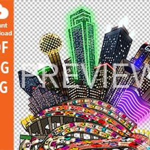 Dallas Neon Skyline - Digital Kunst Download - PNG PDF JPG
