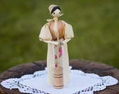Handmade folk corn husk doll with butter churn 7 quot