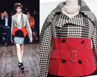 Rare find!! Comme des Garcons trench jacket 2001 A/W coat red check women coat red white black size S small