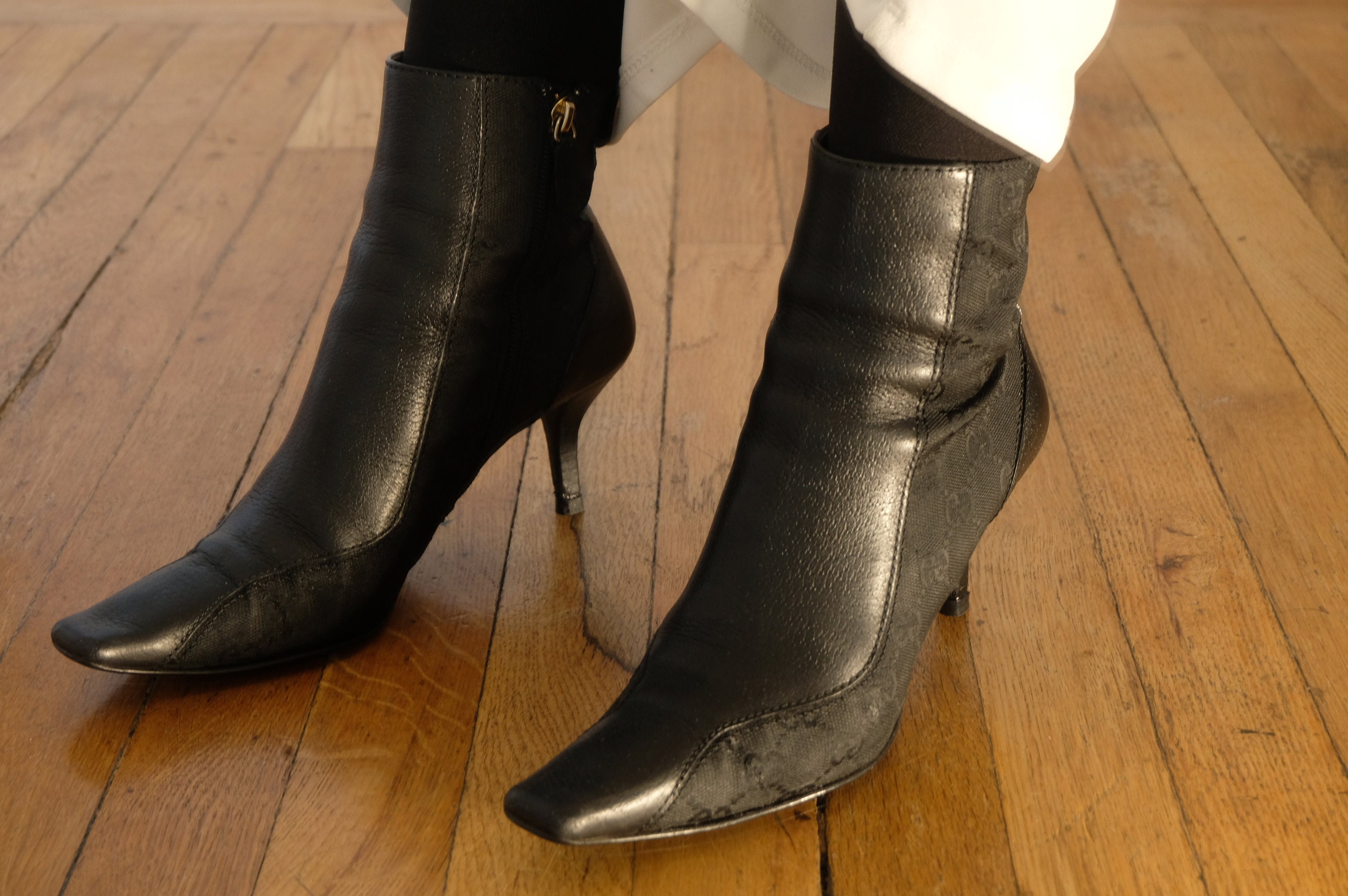 2025年新作入荷 Tom Ford Gucci Pointed Toe Ankle Boots Kitten Heels 6b Black 靴