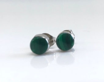 Boucles d’oreilles minimalistes Malachite Circle, boucles d’oreilles Navajo vintage