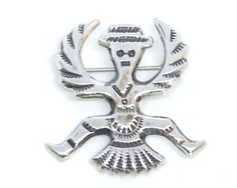 Vintage Tribal Brooch, Handmade Navajo Kachina Pin