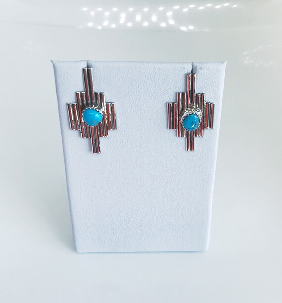 Native American Geometric Turquoise Earrings - image 6