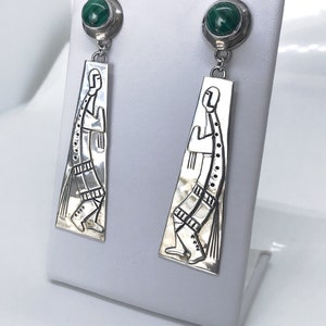 Vintage Kachina Earrings with Malachite - Vintage Navajo Earrings