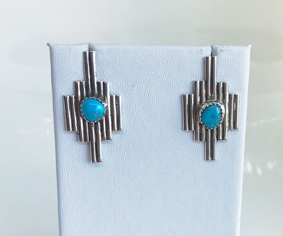 Native American Geometric Turquoise Earrings - image 1