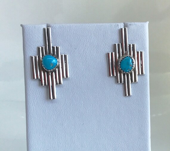 Native American Geometric Turquoise Earrings - image 4
