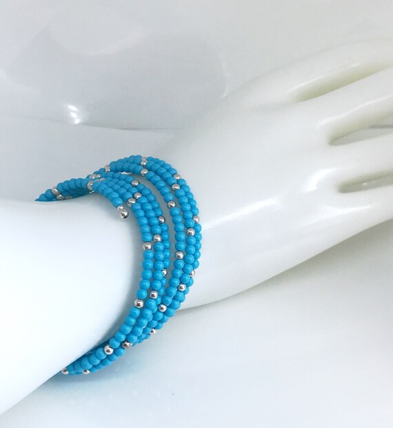 Memory Wire Beaded Bangle Bracelet - image 4