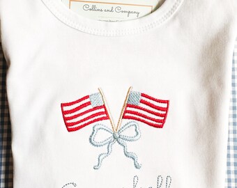 Flag bow shirt or bodysuit, 4th of July, Memorial Day shirt,  4th of July shirt, Patriotic outfit, Red white and blue outfit, toddler shirt