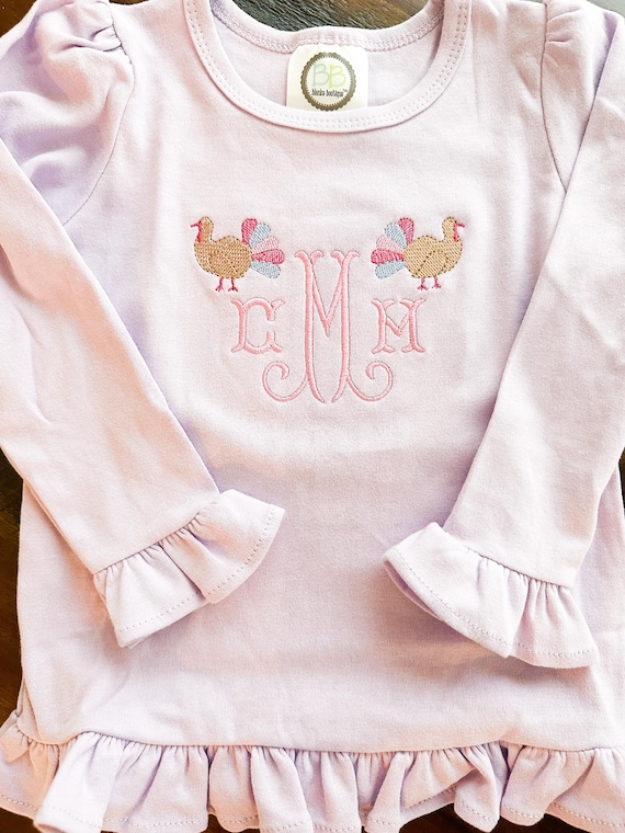 Monogrammed Childrens Turkey outfit/shirt, Turkey shirt, Turkey bodysuit shirt, little kids outfit, baby Thanksgiving outfit, baby outfit