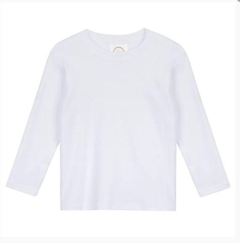 May include: A white long-sleeved t-shirt with a crew neck.