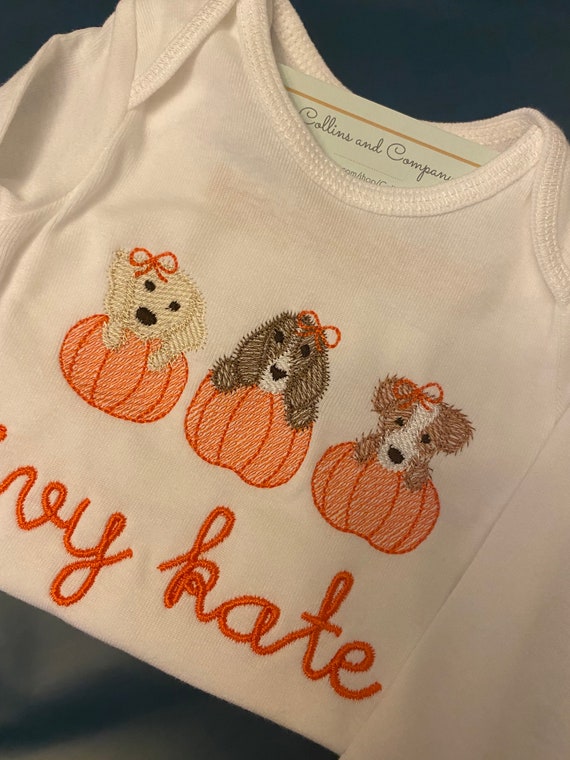 Pumpkin puppy trio outfit, Pumpkin puppy trio Shirt, Fall personalized bodysuit shirt, Fall bodysuit shirt, fall shirt