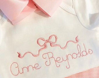 Personalized Bow Onesie outfit or toddler shirt, Bow outfit or shirt, Bow Onesie Outfit or shirt, Baby Girl Onesie or shirt