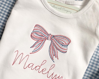 4th of July bow shirt, Memorial Day shirt,  shirt, Patriotic outfit, Red white and blue outfit, toddler shirt