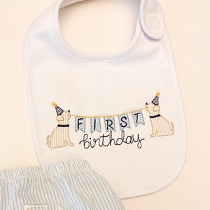 First birthday bib, puppy birthday bib, birthday bib with puppies