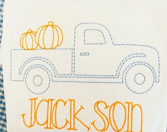 Pumpkin Embroidered Onesie or shirt, Truck onesie or Shirt, embroidered Toddlers shirt, embroidered onesie, Fall Truck