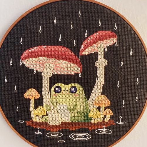 Rainy Frog Counted Cross Stitch Pattern - Instant PDF Download