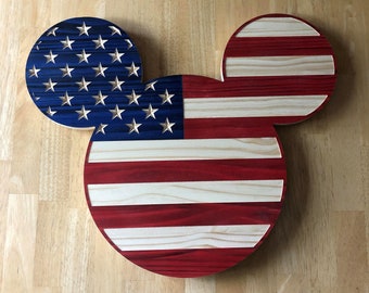 Mickey Silhouette American Flag / Mickey Americana Flag / Mickey Wooden Flag