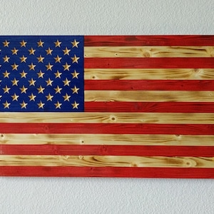 Wood American Flag with Engraved stars, Rustic American Flag, Torched American Flag