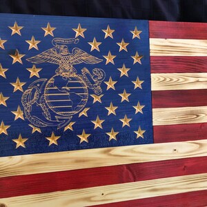 Marine Corps Wooden American Flag (Thin Blue Line or Thin Red Line available)