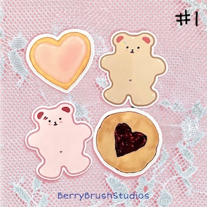 Sweet Bear & Cookie Vinyl Sticker Set für Adorable Deco | Laptop, Wasserflasche, Tagebuch |Niedliches Herz Keks Illustrations Set