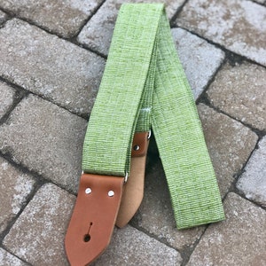 Bright Green Fabric and Leather Guitar Strap - 2&quot; wide