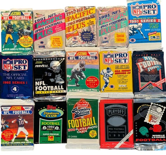 100 Unopened Vintage NFL Football Cards in Factory Sealed Wax Packs | Iconic Cards