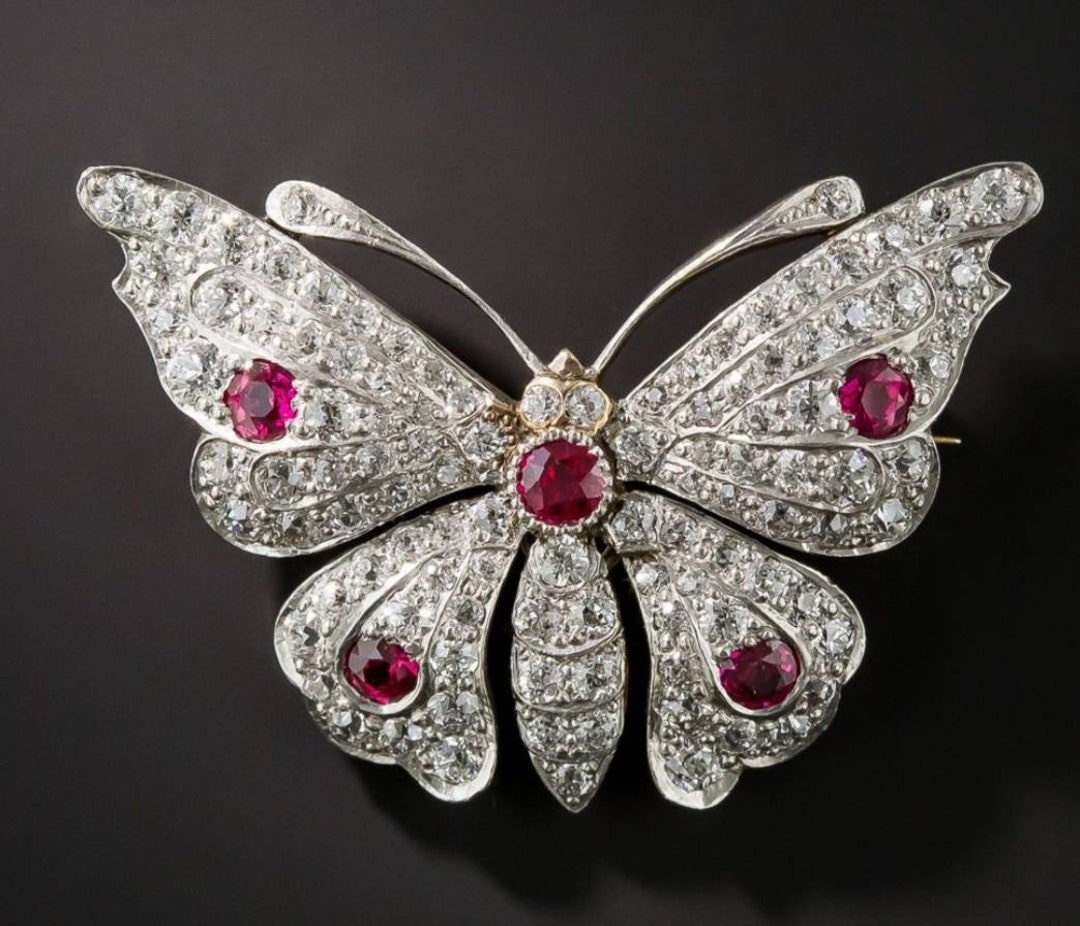 Victorian Rose Cut Diamond Butterfly 2.24ct Diamond Ruby - Etsy