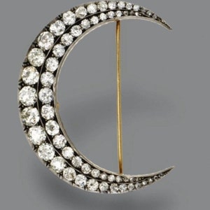 Crescent  Half Moon Brooch , 1.92ct Diamond,  Silver Purity 92.5 ,Handmade crescent  Brooch