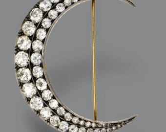 Crescent  Half Moon Brooch , 1.92ct Diamond,  Silver Purity 92.5 ,Handmade crescent  Brooch