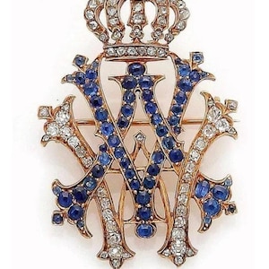 Antique Victorian CZ zircon And Blue Sapphire  Silver Brooch , 2.08ct CZ zircon,  Silver Purity 92.5 ,Handmade  Brooch