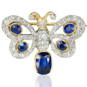 Victorian Rose Cut Diamond Butterfly 2.25ct Diamond, Blue Sapphire , Silver Purity 92.5 ,Handmade Brooch